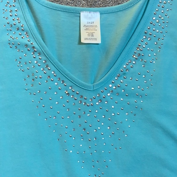 💜3/$30 Plus Size 2X mint green blingy tank top - Picture 4 of 6